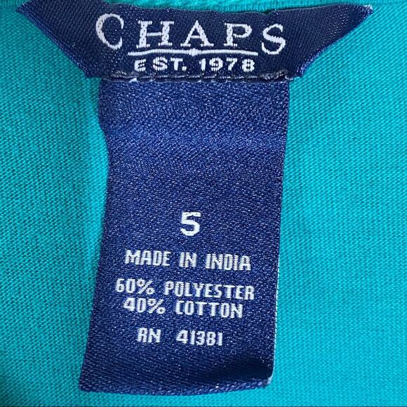 Chaps Tribal Short Sleeve Tie Front Top Green Gold Metallic Print Womens Size 5 - Picture 3 of 3